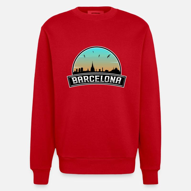 Barcelona Spanien Skyline Spanisches Souvenir - Heavyweight Oversized Organic Crew Neck Made in EU - Rot