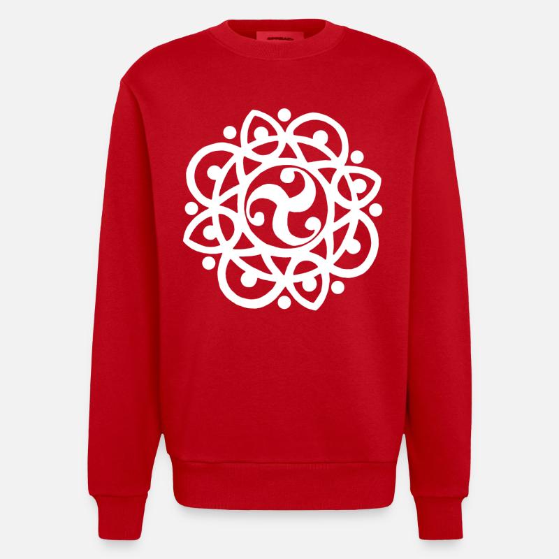 Fleur et soleil celtes (blanc) - Sweat bio épais oversize fabriqué en UE - rouge