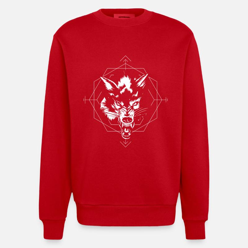 Wilder Wolf Geometrisch - Heavyweight Oversized Organic Crew Neck Made in EU - Rot