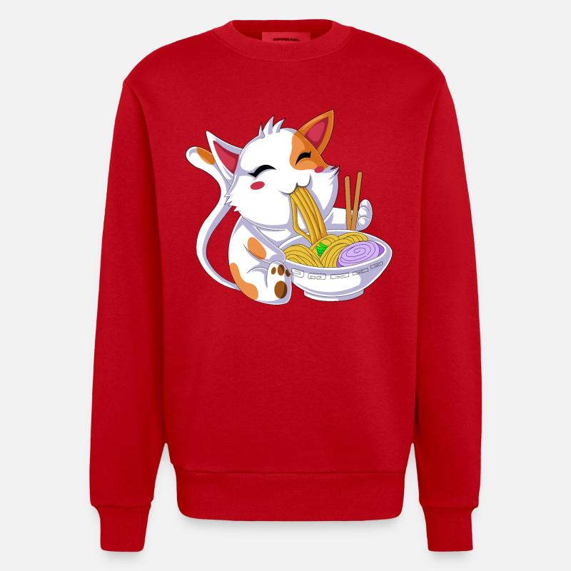 Katze isst Ramen - Heavyweight Oversized Organic Crew Neck Made in EU - Rot