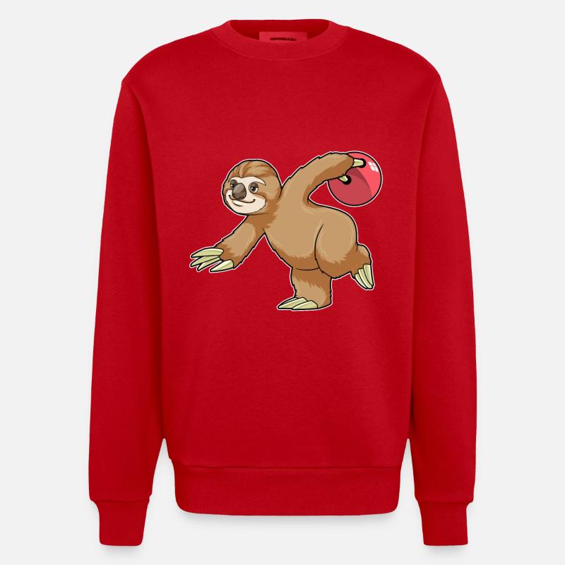 Faultier Bowling Bowlingkugel - Heavyweight Oversized Organic Crew Neck Made in EU - Rot