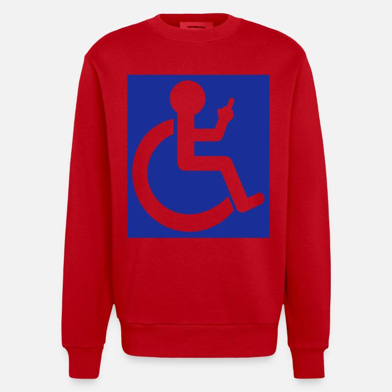 Rollstuhlfahrer hebt den Mittelfinger # - Heavyweight Oversized Organic Crew Neck Made in EU - Rot