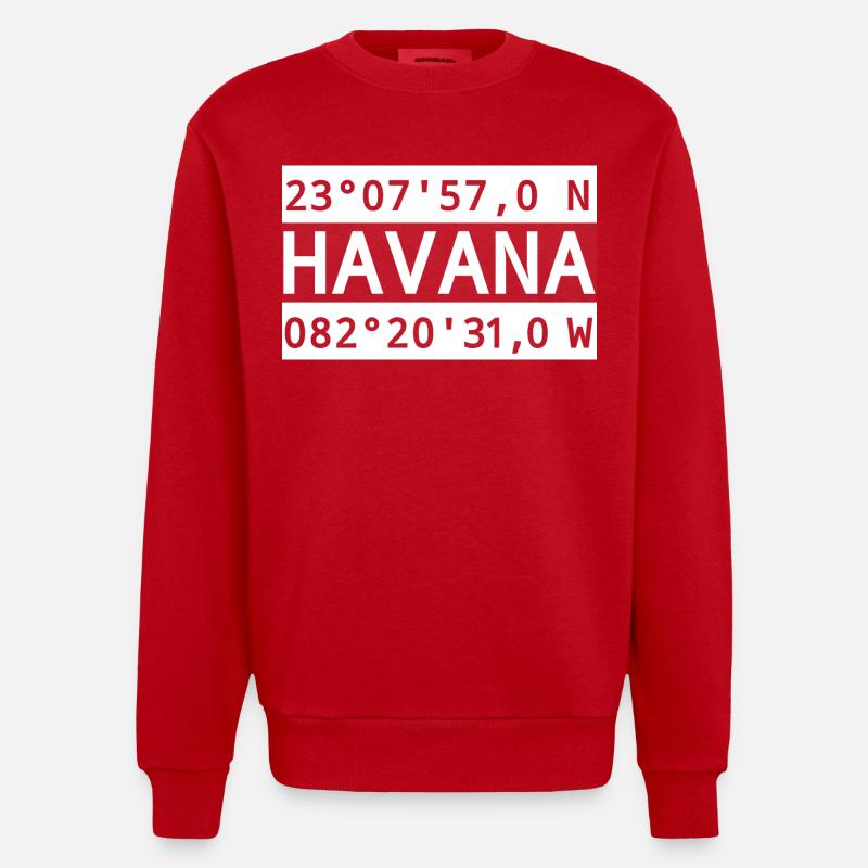 Coordonnées de La Havane - Sweat bio épais oversize fabriqué en UE - rouge