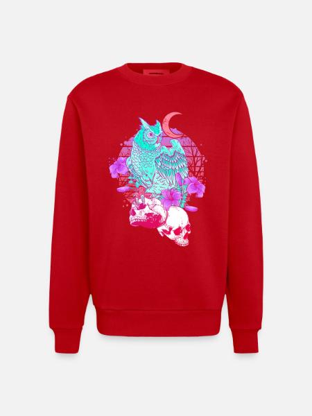 Pastel Goth Skull Owl Aesthetic Clothes Moon - Heavyweight Oversized Organic Crew Neck Made in EU - red