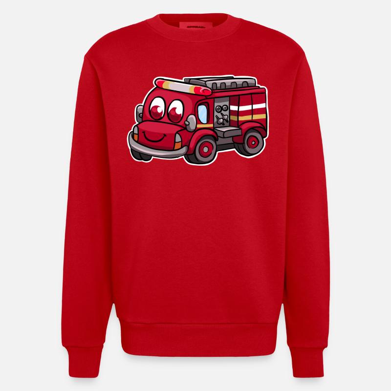 Fire truck fire brigade - Heavyweight Oversized Organic Crew Neck Made in EU - red