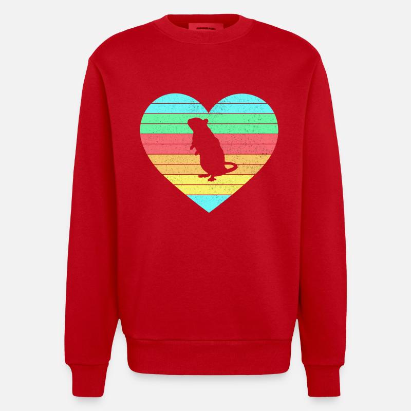 Mouse heart design with rainbow / gift - Heavyweight Oversized Organic Crew Neck Made in EU - red