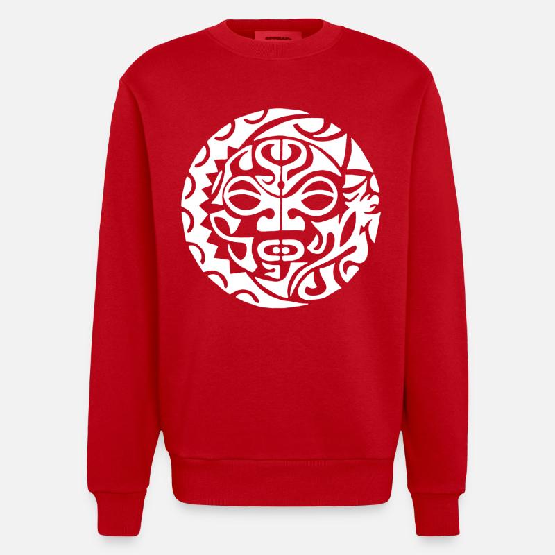 Polynesische Todeskopf weiß - Heavyweight Oversized Organic Crew Neck Made in EU - Rot