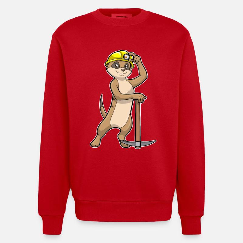 Erdmännchen als Bergarbeiter mit Spitzhacke - Heavyweight Oversized Organic Crew Neck Made in EU - Rot