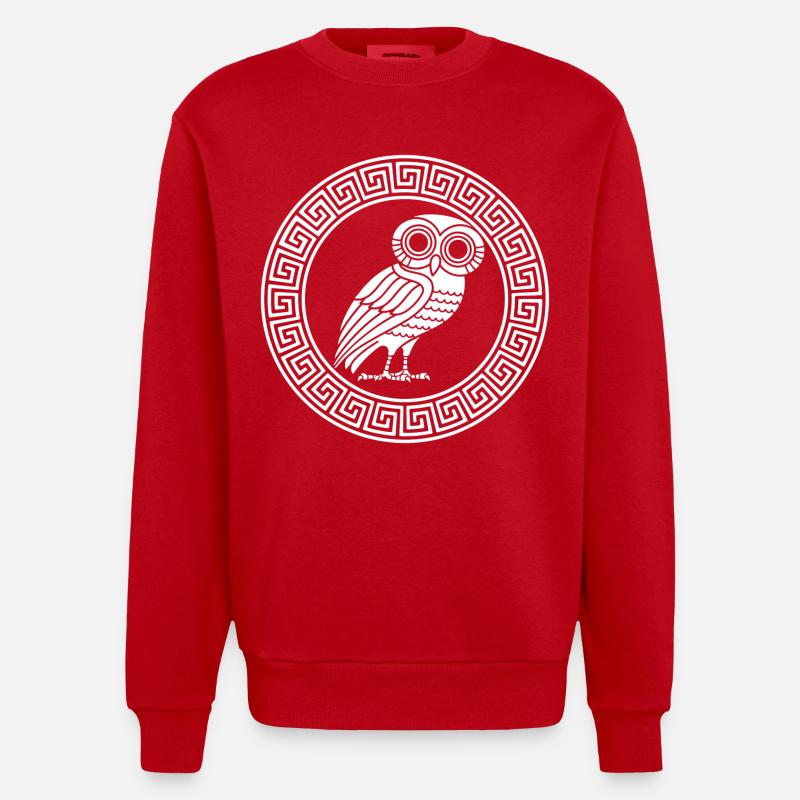 Griechisches Symbol der weißen Eule - Heavyweight Oversized Organic Crew Neck Made in EU - Rot