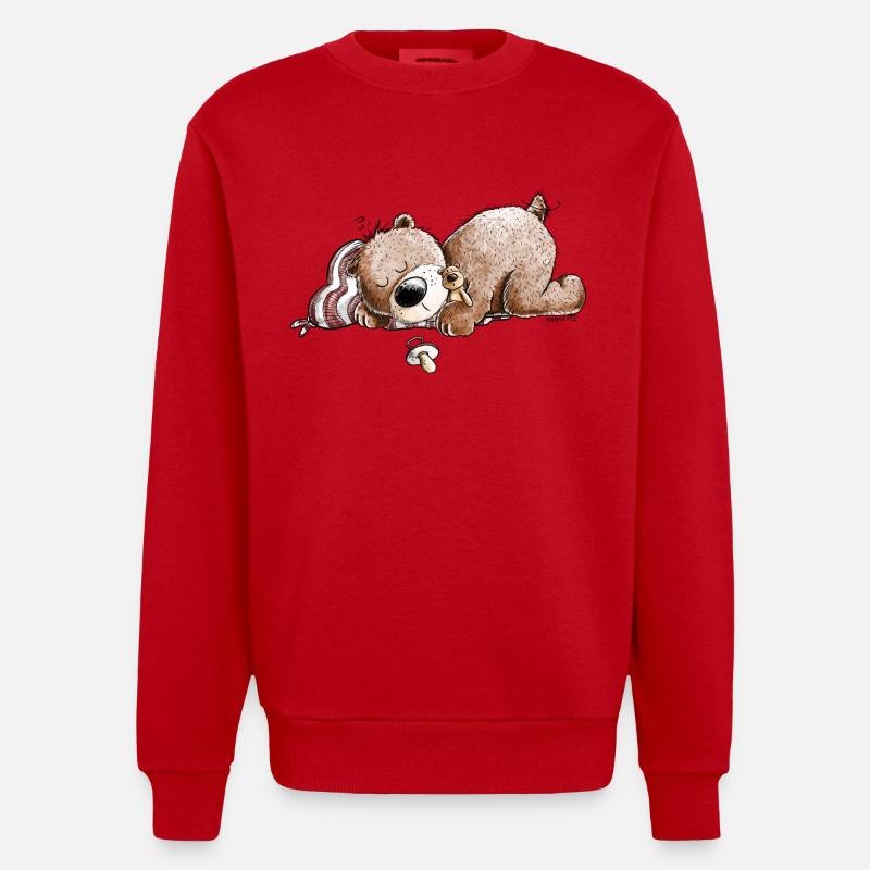 Drolliger Brauner Bär Schläft Und Träumt - Heavyweight Oversized Organic Crew Neck Made in EU - Rot