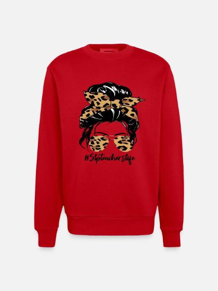 Leopard Bow Hair & Sunglasses - Heavyweight Oversized Organic Crew Neck Made in EU - red