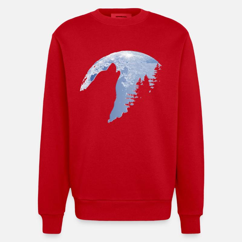 Wolf howls moon - Wolf's silhouette - Heavyweight Oversized Organic Crew Neck Made in EU - red