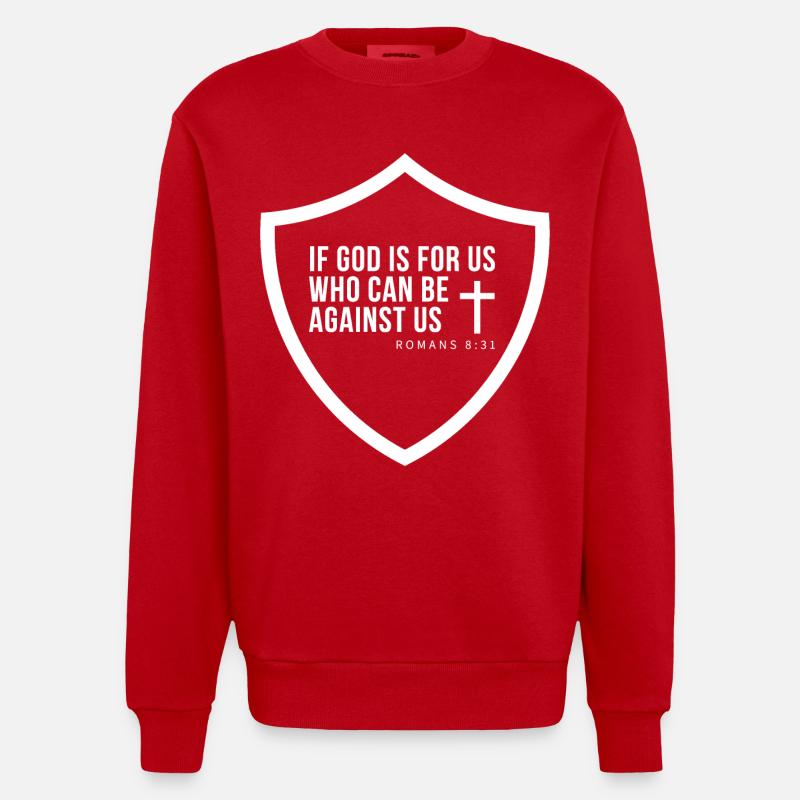 Glaubensschild Romans 8:31 - Heavyweight Oversized Organic Crew Neck Made in EU - Rot