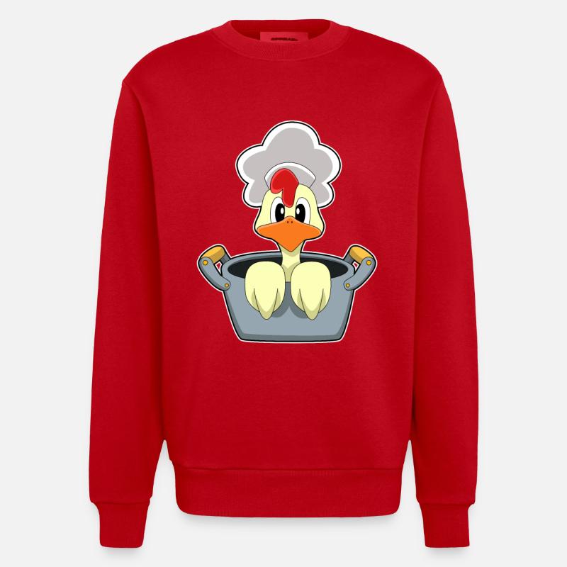 Poulet avec marmite - Sweat bio épais oversize fabriqué en UE - rouge