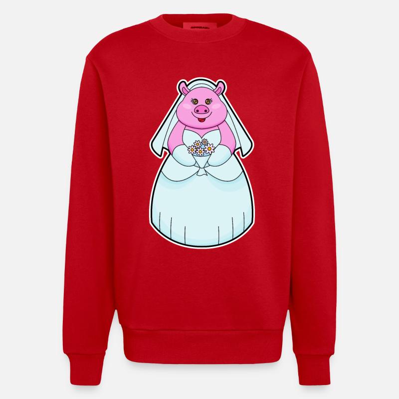 Cochon comme mariée avec voile - Sweat bio épais oversize fabriqué en UE - rouge