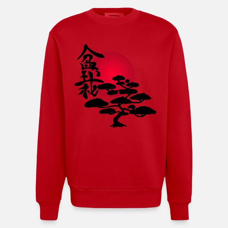 Schwarzer Baum und rote Sonne - Heavyweight Oversized Organic Crew Neck Made in EU - Rot