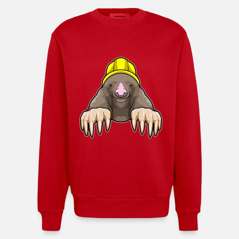 Maulwurf als Bergmann mit Helm - Heavyweight Oversized Organic Crew Neck Made in EU - Rot