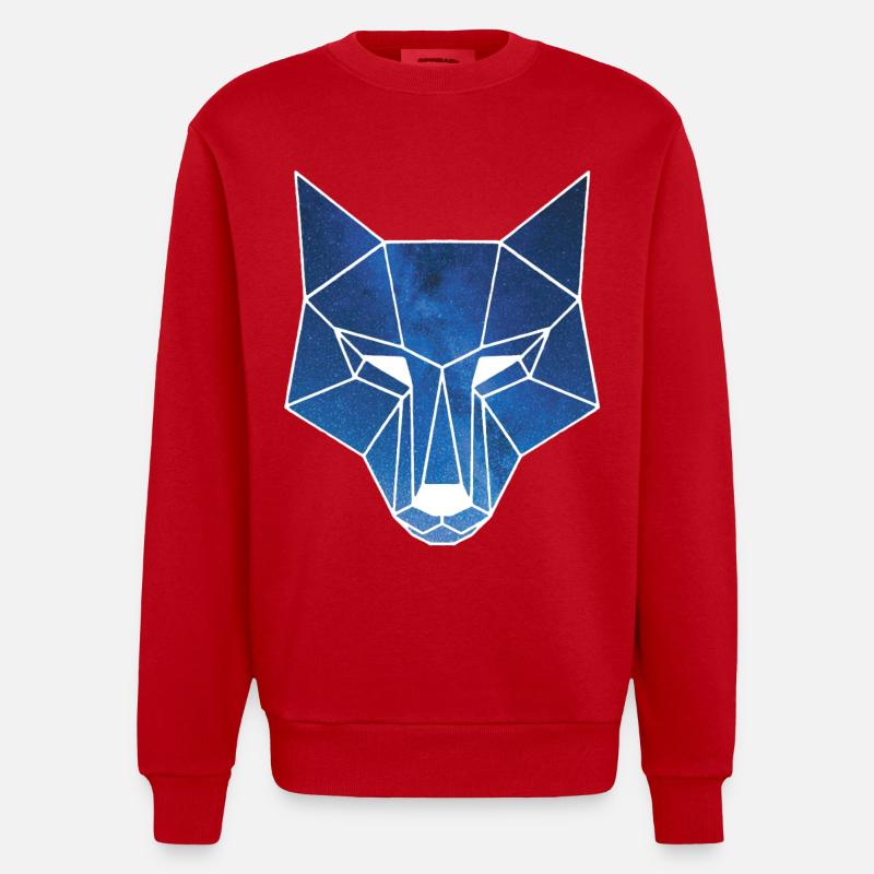 Loup blanc et ciel étoilé - Sweat bio épais oversize fabriqué en UE - rouge