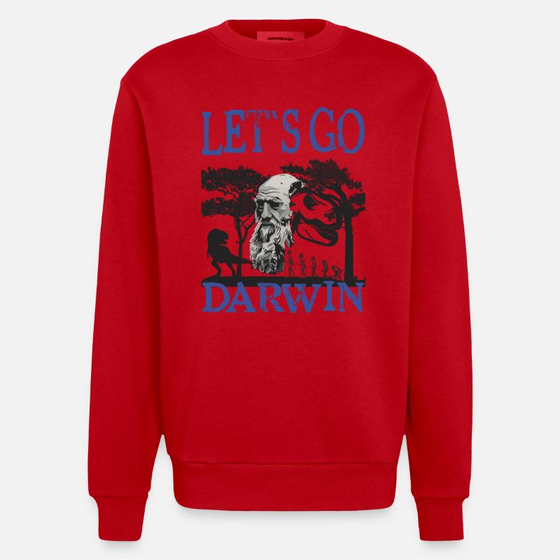 Charles Darwin Evolution textile gift idea - Heavyweight Oversized Organic Crew Neck Made in EU - red