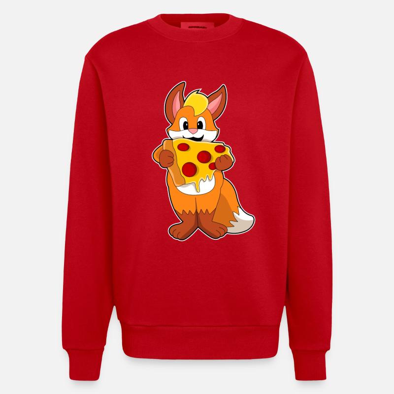 Fuchs mit Pizza - Heavyweight Oversized Organic Crew Neck Made in EU - Rot
