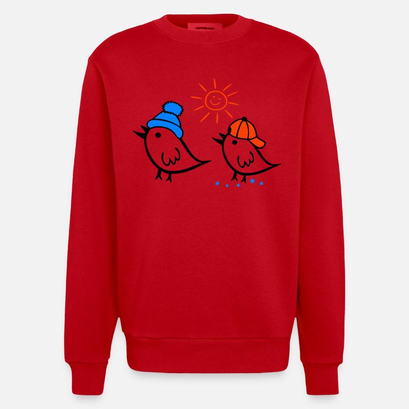 Spatz, Sonne, Frühling - Heavyweight Oversized Organic Crew Neck Made in EU - Rot