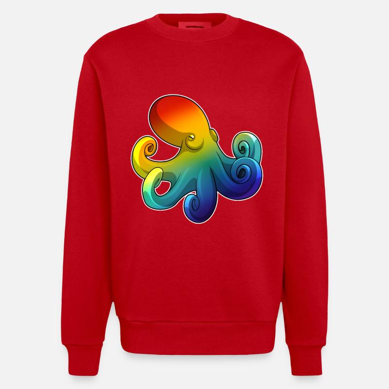 Octopus Rainbow - Heavyweight Oversized Organic Crew Neck Made in EU - red