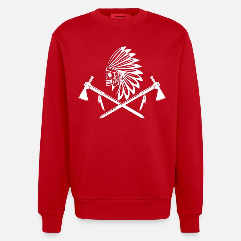 white indian warrior - Heavyweight Oversized Organic Crew Neck Made in EU - red