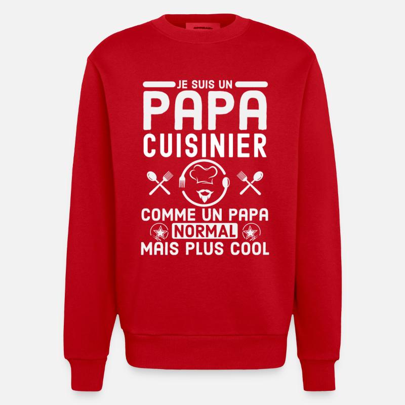 Papa cuisinier 2 - Sweat bio épais oversize fabriqué en UE - rouge