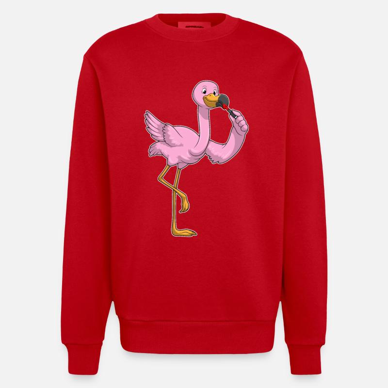 Flamingo mit Lippenstift - Heavyweight Oversized Organic Crew Neck Made in EU - Rot