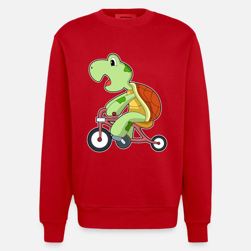 Tortue avec vélo - Sweat bio épais oversize fabriqué en UE - rouge
