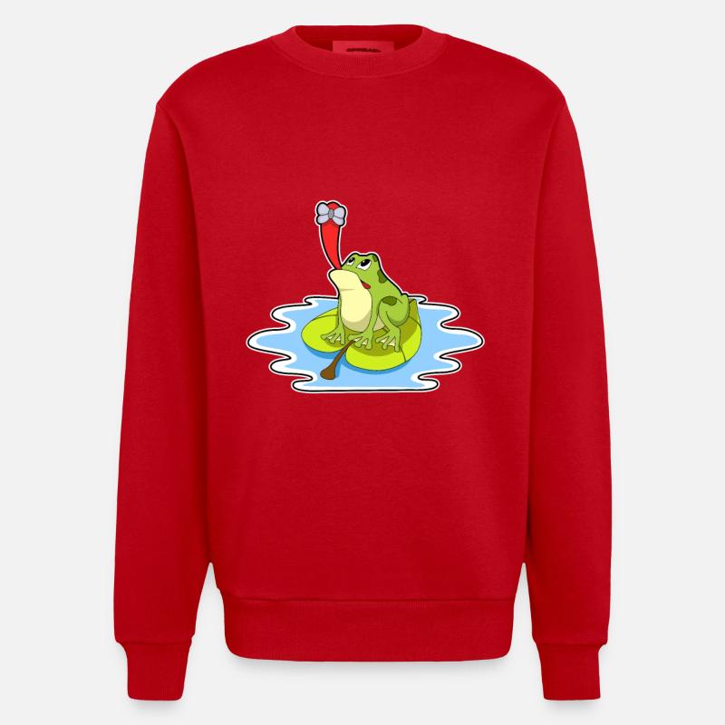 Grenouille sur feuille avec insecte - Sweat bio épais oversize fabriqué en UE - rouge