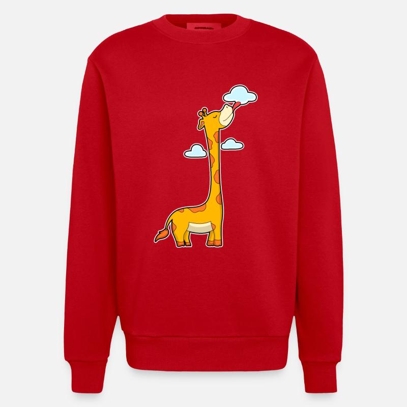 Giraffe Clouds - Heavyweight Oversized Organic Crew Neck Made in EU - red