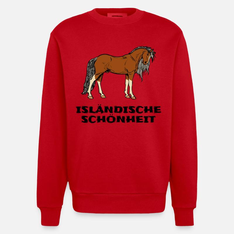 Isländer Pferde Statement Islandpferde Pferdenarr - Heavyweight Oversized Organic Crew Neck Made in EU - Rot