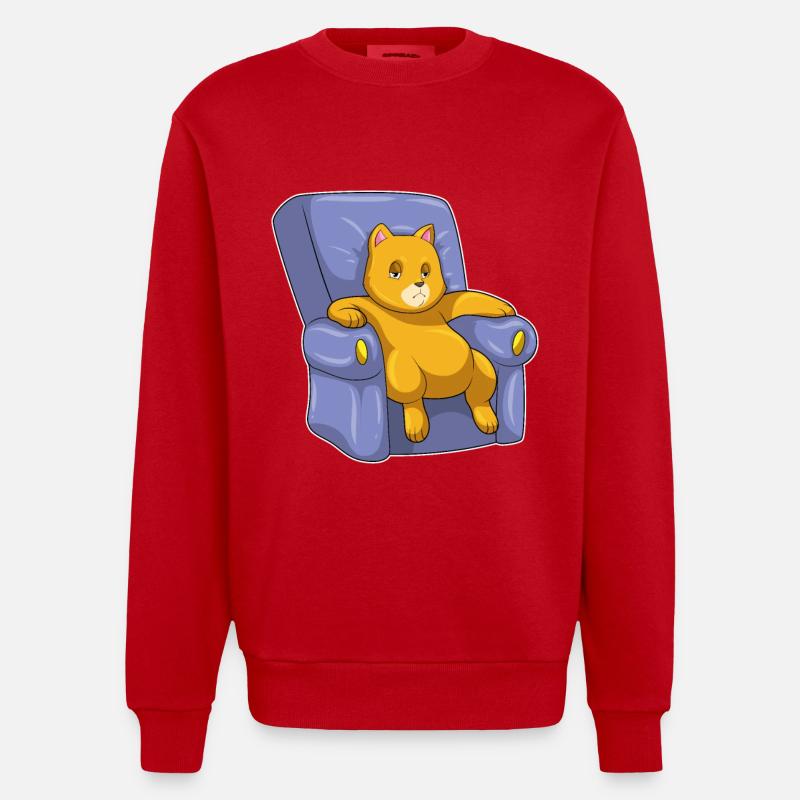 Katze mit Sofa - Heavyweight Oversized Organic Crew Neck Made in EU - Rot