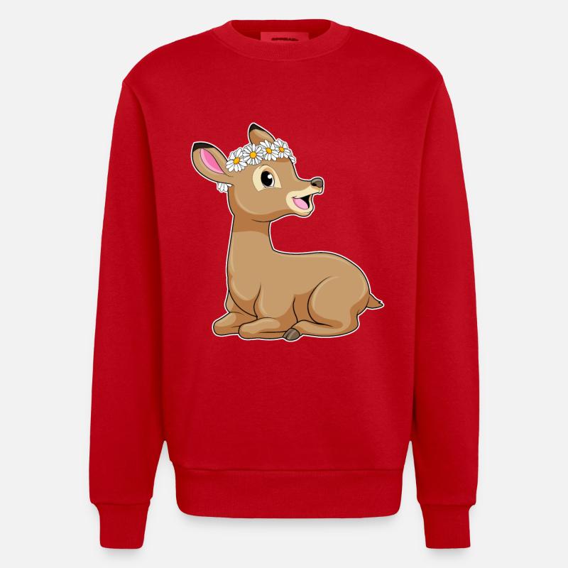 Reh Gänseblümchen - Heavyweight Oversized Organic Crew Neck Made in EU - Rot