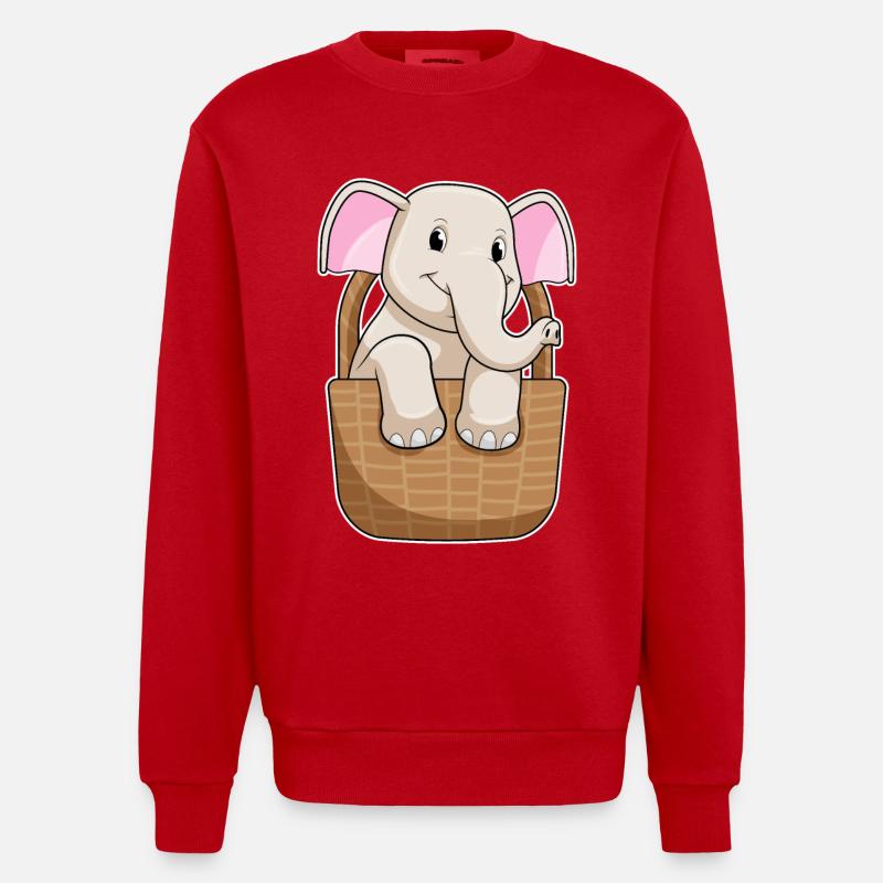 Elefant mit Korb - Heavyweight Oversized Organic Crew Neck Made in EU - Rot