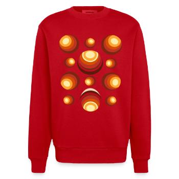 Retro Kreismuster 70er Jahre Halbmond - Heavyweight Oversized Organic Crew Neck Made in EU - Rot - Vorne - AI Model Female 172 light (172cm) & AI Model Male 178 light (178cm)