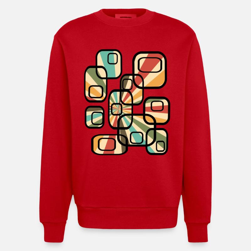 70er Tapetenmuster Quader Retro Muster - Heavyweight Oversized Organic Crew Neck Made in EU - Rot