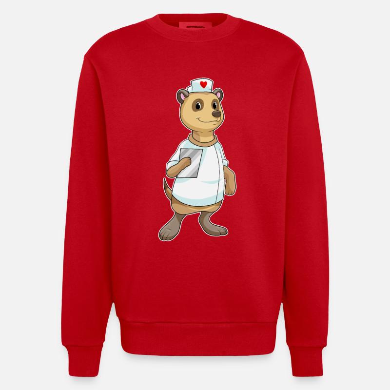 Erdmännchen Krankenschwester Herz - Heavyweight Oversized Organic Crew Neck Made in EU - Rot