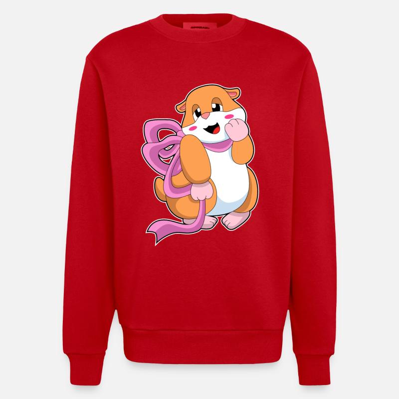 Hamster Bow - Heavyweight Oversized Organic Crew Neck Made in EU - red
