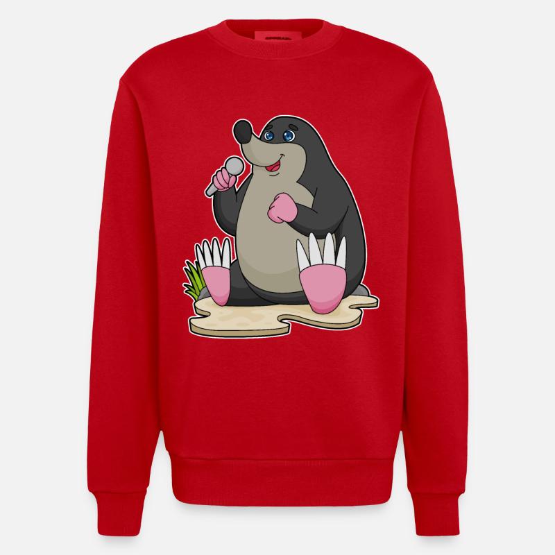 Mole Singer Microphone Singing - Heavyweight Oversized Organic Crew Neck Made in EU - red