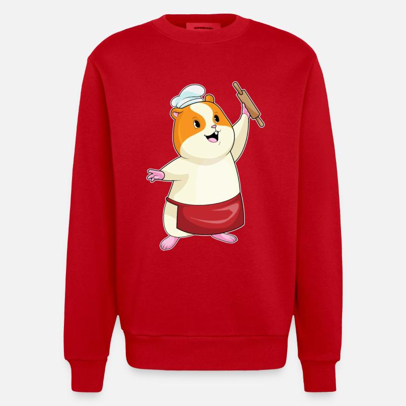 Hamster Bäcker Nudelholz Backen - Heavyweight Oversized Organic Crew Neck Made in EU - Rot