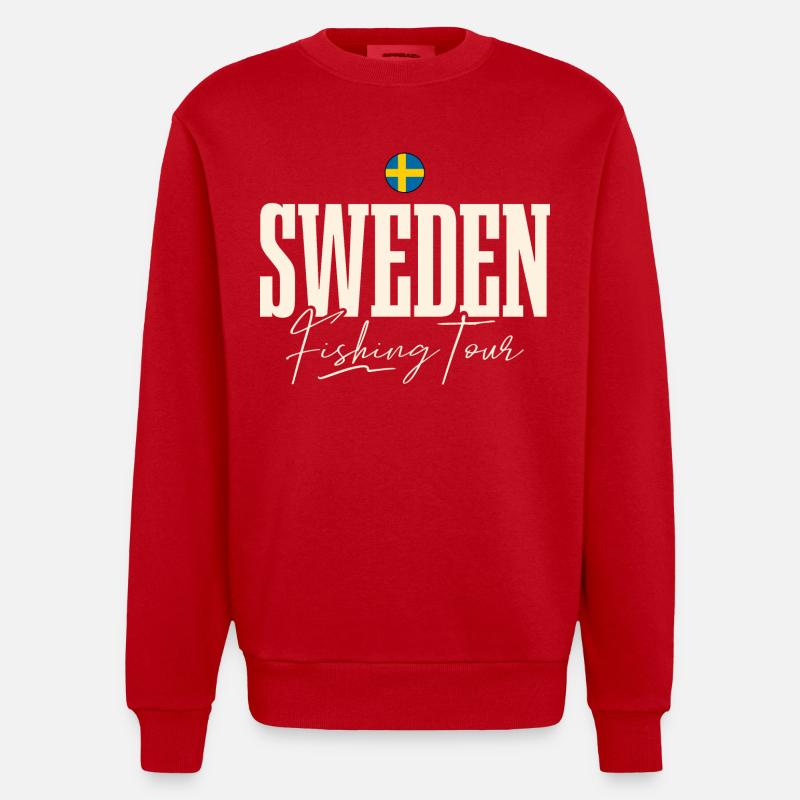 Excursion de pêche en Suède - Sweat bio épais oversize fabriqué en UE - rouge