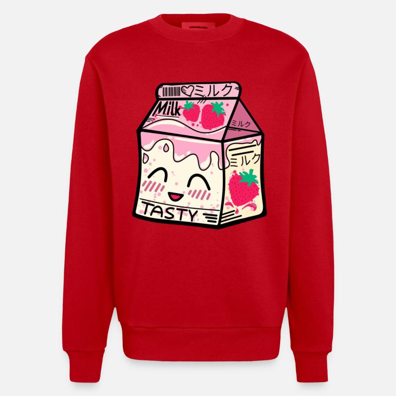 Erdbeer Milch Packung kawaii - Heavyweight Oversized Organic Crew Neck Made in EU - Rot