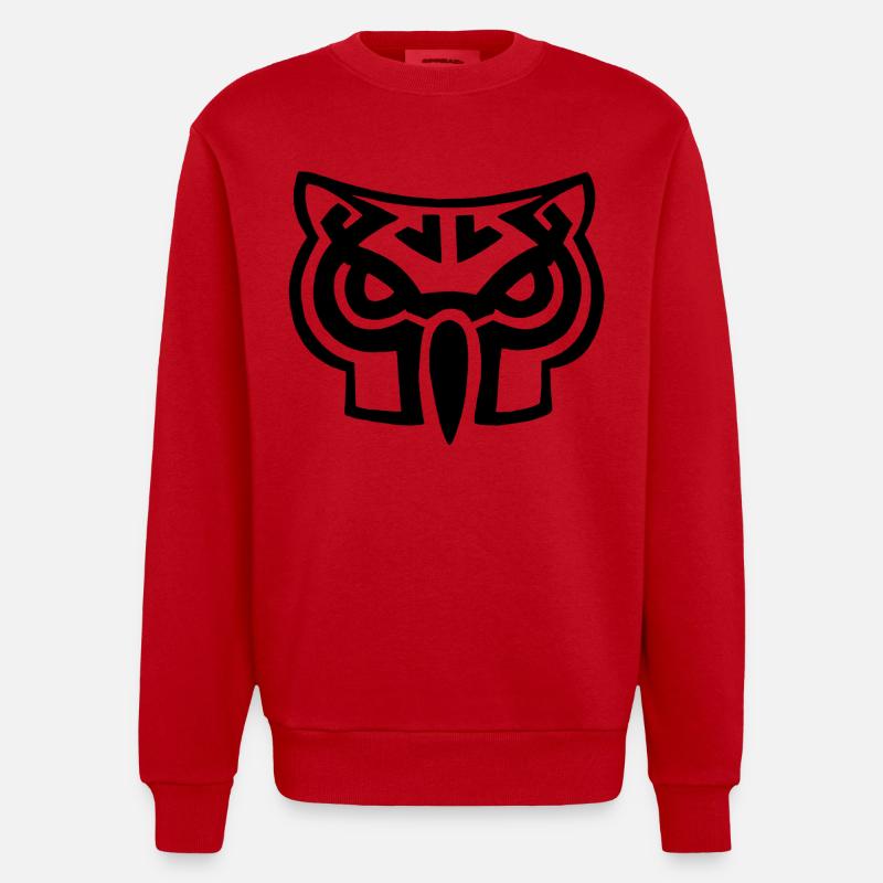Schwarzer Eulenkopf - Heavyweight Oversized Organic Crew Neck Made in EU - Rot