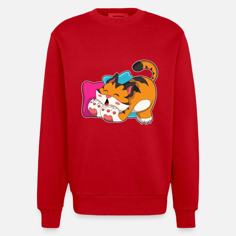 Tigre fatigué - Sweat bio épais oversize fabriqué en UE - rouge