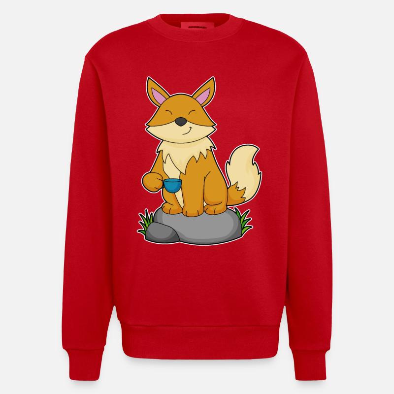Fuchs mit Kaffeetasse - Heavyweight Oversized Organic Crew Neck Made in EU - Rot