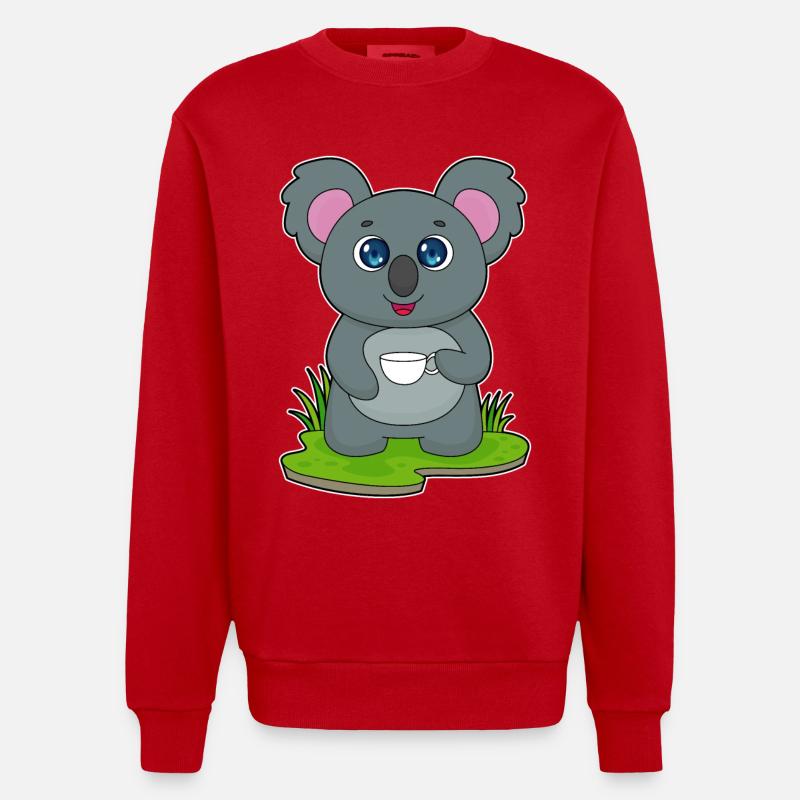 Koala mit Kaffeetasse - Heavyweight Oversized Organic Crew Neck Made in EU - Rot