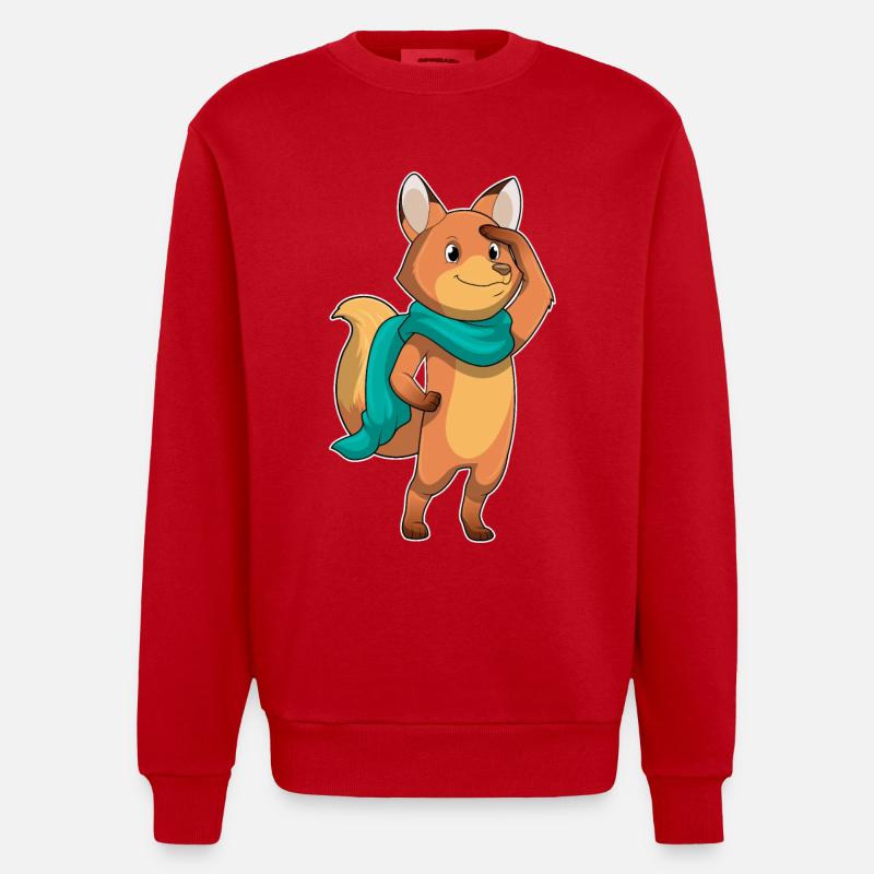 Fuchs mit Schal - Heavyweight Oversized Organic Crew Neck Made in EU - Rot