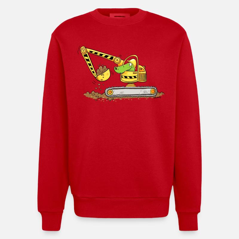 Bagger Mit Krokodil Baustelle Baggerfahrer Jungen - Heavyweight Oversized Organic Crew Neck Made in EU - Rot
